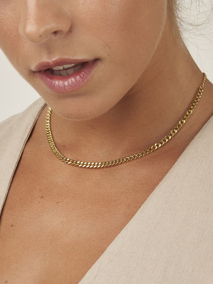 Flat curb chain choker Necklace
