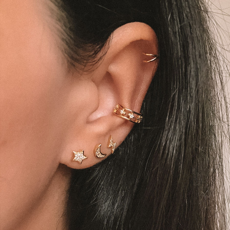 Moon And Star Cz Stud Earrings